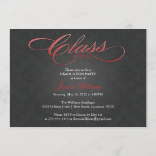 Invitation Rouge chic de l'obtention du diplôme   de damassé