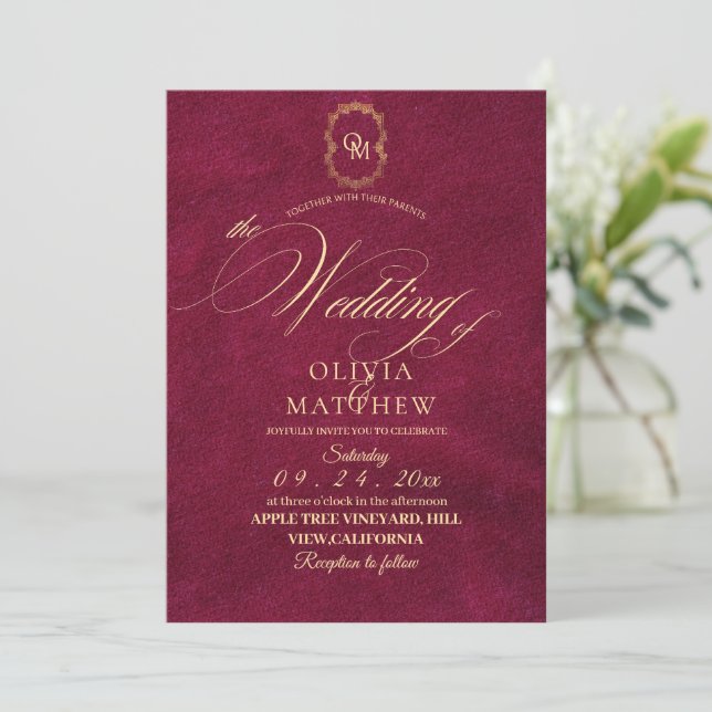 Invitation Rouge chic / Mariage bourguignon (Debout devant)