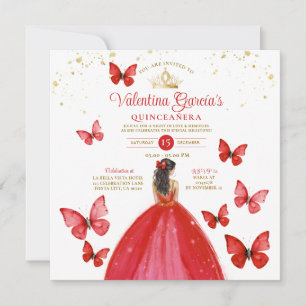 Invitation Rouge clair Quinceañera 15 Anos Butterfly Gold