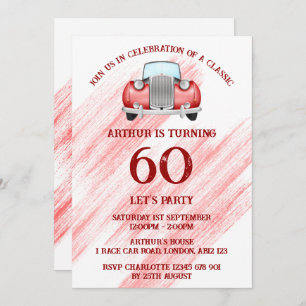 Invitation Rouge Classic Retro Voiture Vintage Aquarelle