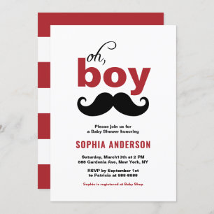Invitation Rouge classique C'est un Baby shower de moustache