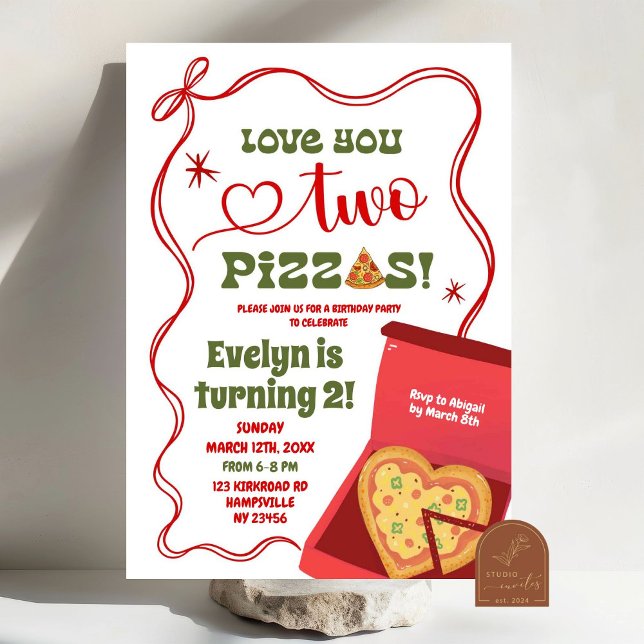 Invitation Rouge Coquette Amour Toi Deux Pizzas 2ème Annivers (Créateur téléchargé)