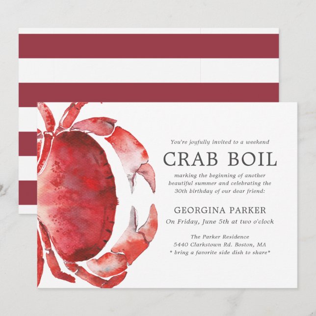 Invitation Rouge | Crab Boil Anniversaire | Bandes rouges (Devant / Derrière)