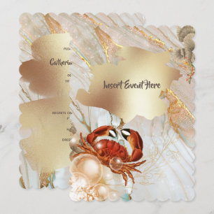 Invitation Rouge crabe marbre or liquide élégant parti chic