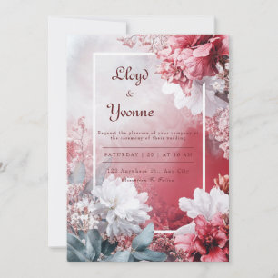 Invitation Rouge Cramoisi Blanc Floral Mariage Automne Hiver