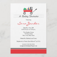 Invitation rouge de baby shower de chariot
