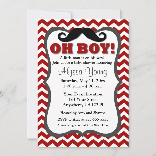 Invitation rouge de baby shower de Chevron de (Devant)