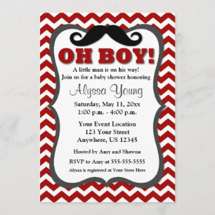 Invitation rouge de baby shower de Chevron de