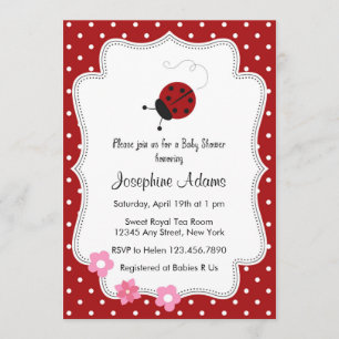 Invitation rouge de baby shower de coccinelle