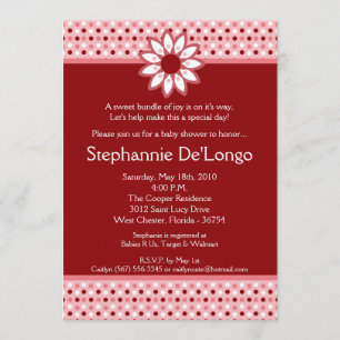 invitation rouge de baby shower de fleur de point