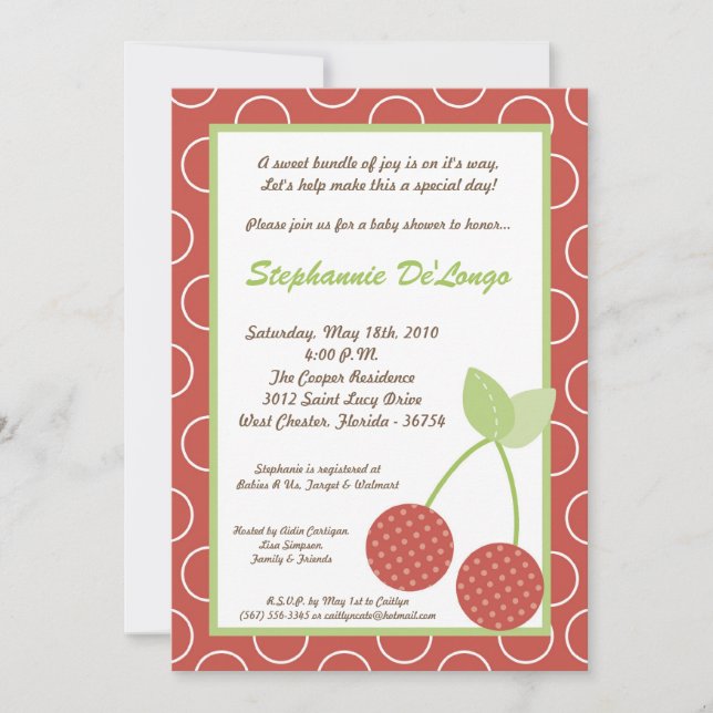 invitation rouge de baby shower de fruit de cerise (Devant)