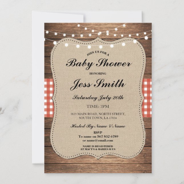 Invitation rouge de BBQ en bois de toile de jute (Devant)