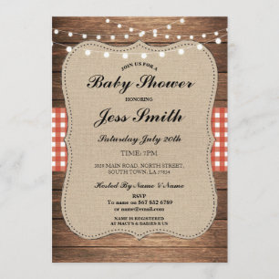 Invitation rouge de BBQ en bois de toile de jute