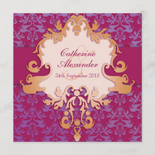 Invitation rouge de carré de mariage d'or de