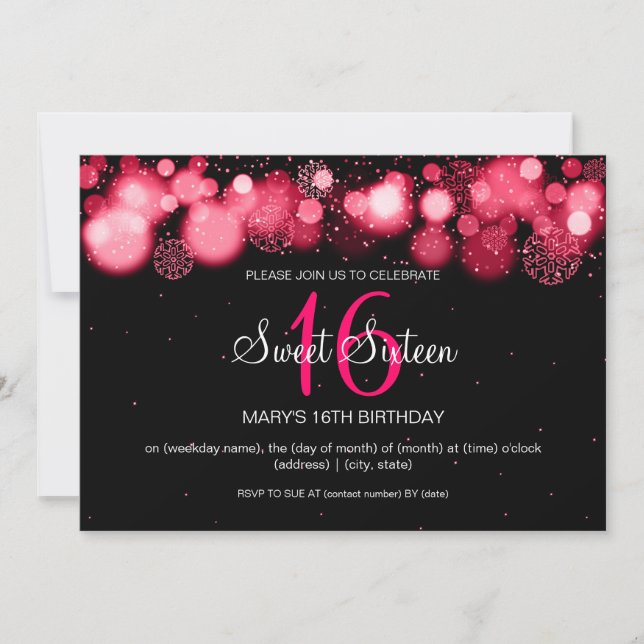 Invitation Rouge de fête d'anniversaire de sweet sixteen (Devant)