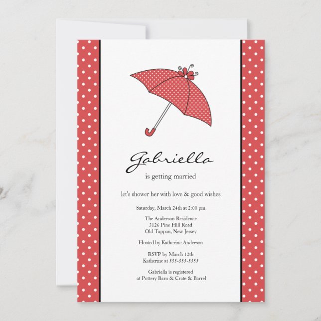Invitation rouge de Fête de la mariée de parapluie (Devant)