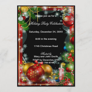 Invitation rouge de fête de Noël de bougie de