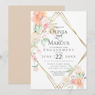 Invitation Rouge de fiançailles Crème Corail Bouquet floral d