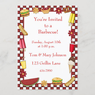 Invitation Rouge de frontière de pique-nique de barbecue
