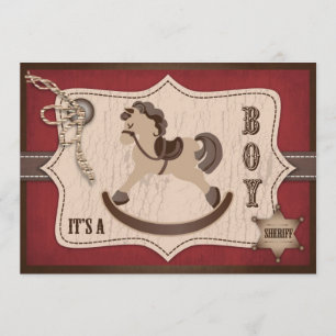 Invitation Rouge de grange de baby shower de cowboy de cheval