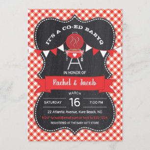 Invitation Rouge de guingan de BABYQ sur le baby shower de