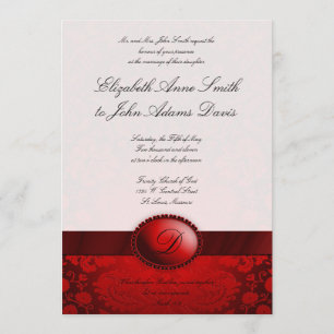 Invitation rouge de mariage damassé de ruban