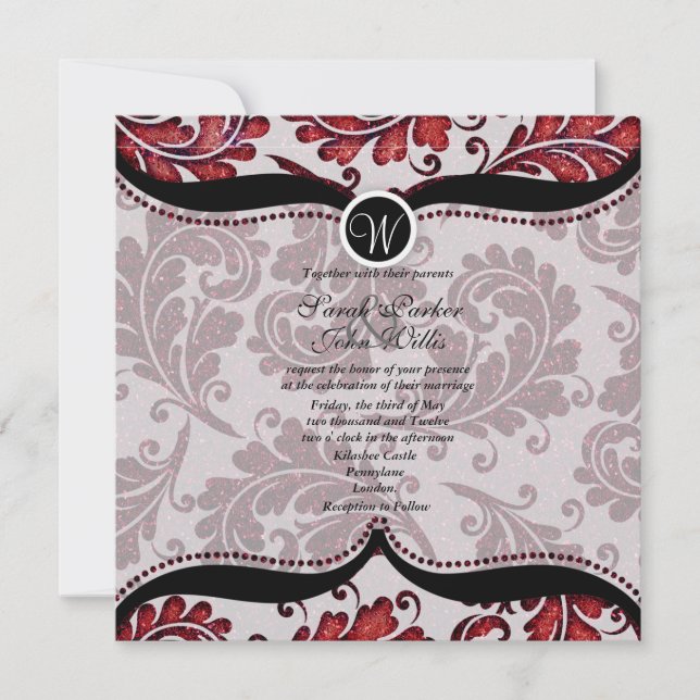Invitation rouge de mariage de Paisley de damassé (Devant)