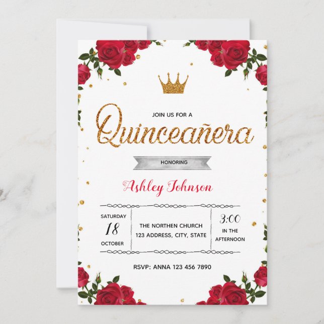 Invitation rouge de partie de quinceanera (Devant)