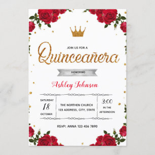 Invitation rouge de partie de quinceanera