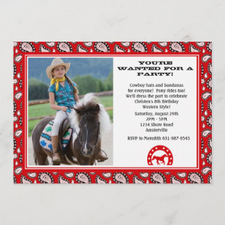 Invitation rouge de photo de Bandana de cowboy