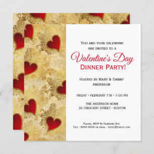 Invitation rouge de Saint-Valentin de dîner de