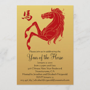 Invitation Rouge de silhouette l'année d'or du cheval