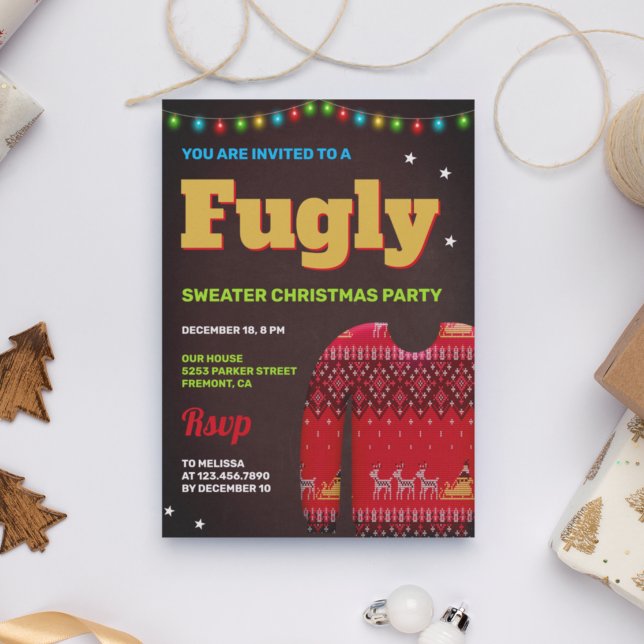 Invitation Rouge Drôle Fugly Mauvais Pull Fête de Noël (Créateur téléchargé)