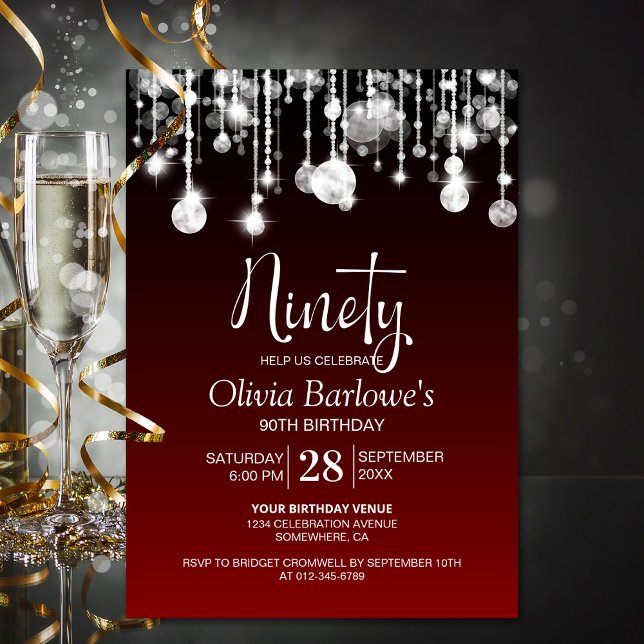 Invitation Rouge élégant 90e anniversaire fête (Créateur téléchargé)