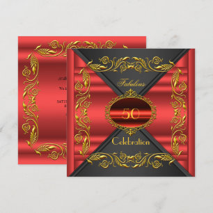 Invitation Rouge Élégant Or Noir Fabuleux 50e Anniversaire
