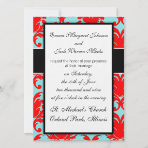 Invitation rouge et aqua belle damas formelle