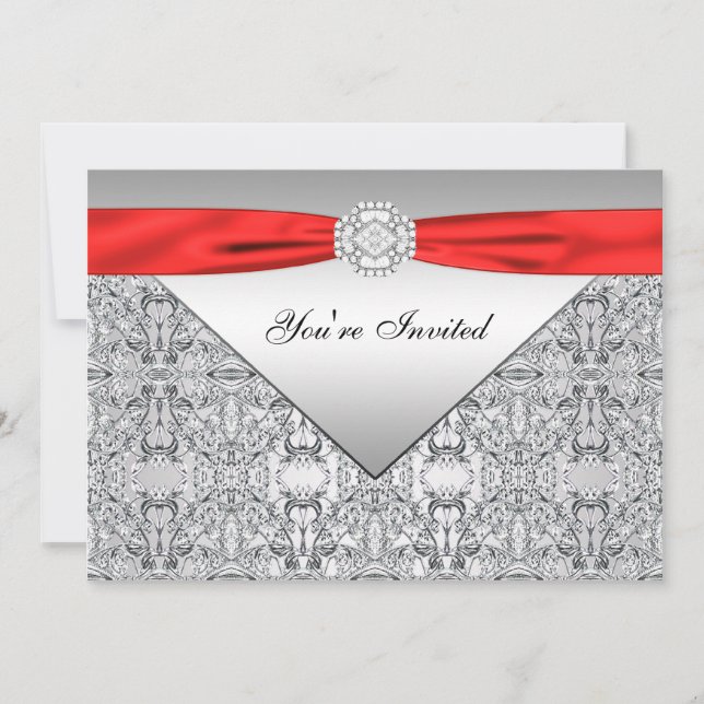 Invitation Rouge et Argent Elegant Rouge Toutes les occasions (Devant)