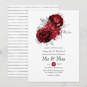 Invitation Rouge et argent floral M. et Mme mariage