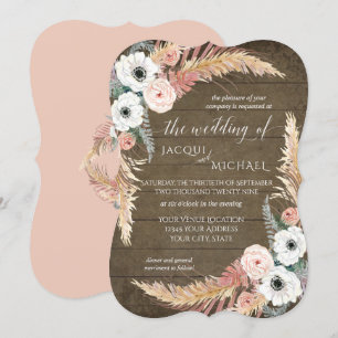 Invitation Rouge et Blanc Mariage Champêtre Fleuriste Herbe d