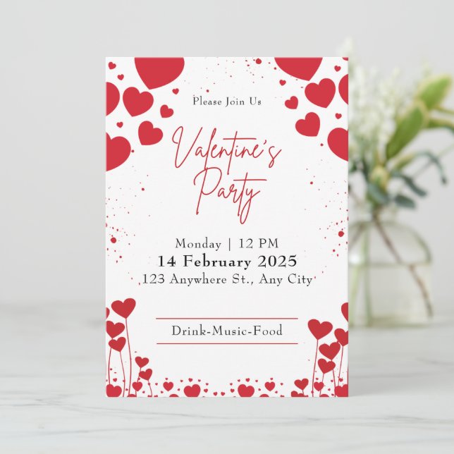Invitation Rouge et blanc Mignonne Saint Valentin (Debout devant)