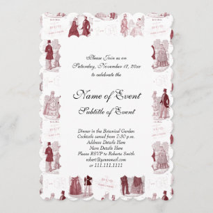 Invitation Rouge et Blanc Mode Rétro Toile de Jouy Française