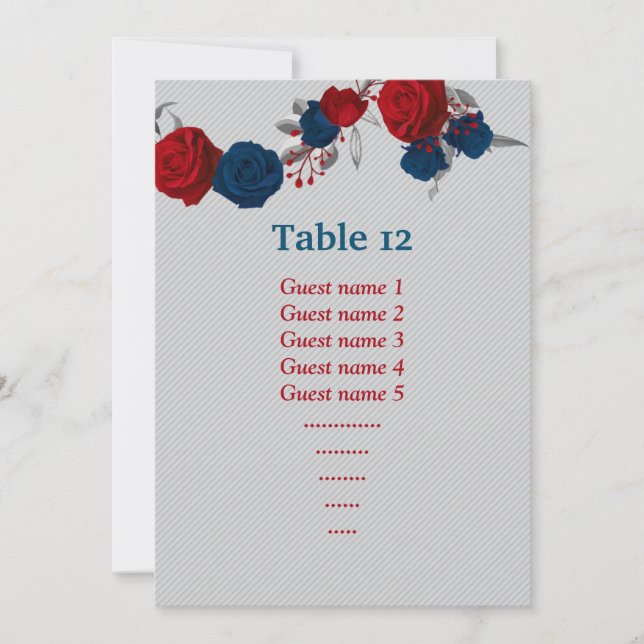 Invitation rouge et bleu marine fleurs assise tableau numéro  (Devant)