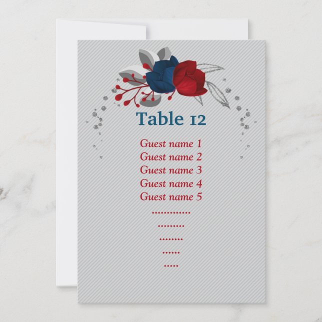Invitation rouge et bleu marine fleurs assise tableau numéro  (Devant)