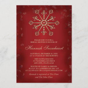 INVITATION ROUGE ET FÊTE DE LA MARIÉE DE FLOCON DE NEIGE D'OR