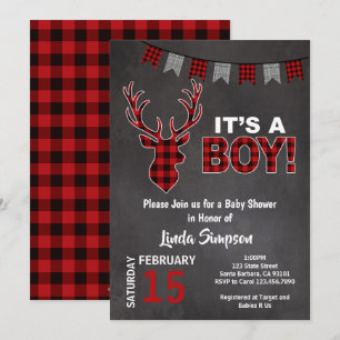 Invitation Rouge et gris de plaid de Buffalo de baby shower