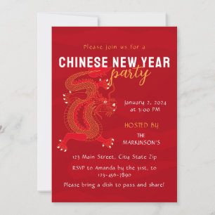 Invitation Rouge et Jaune 2024 Dragon Nouvel An chinois