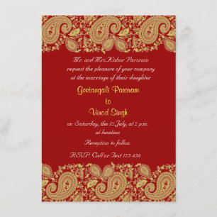 Invitation Rouge et mariage indien d'or