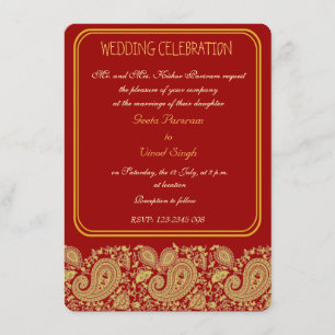 Invitation Rouge et mariage indou de Paisley d'or