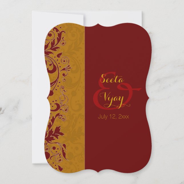 Invitation Rouge et mariage indou d'or (Devant)