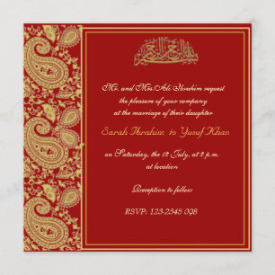 Invitation Rouge et mariage musulman d'or